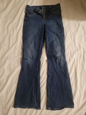 Women's Dark Blue Flared Jeans - High Rise Wide Leg